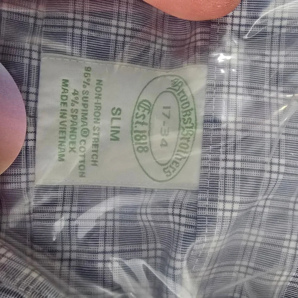 Brooks Brothers Mens Slim Fit Non-Iron Stretch Plaid Dress Shirt Blue‎ 17-34